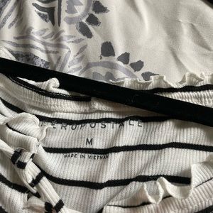 White and black stripes off shoulder top from Aeropostale!